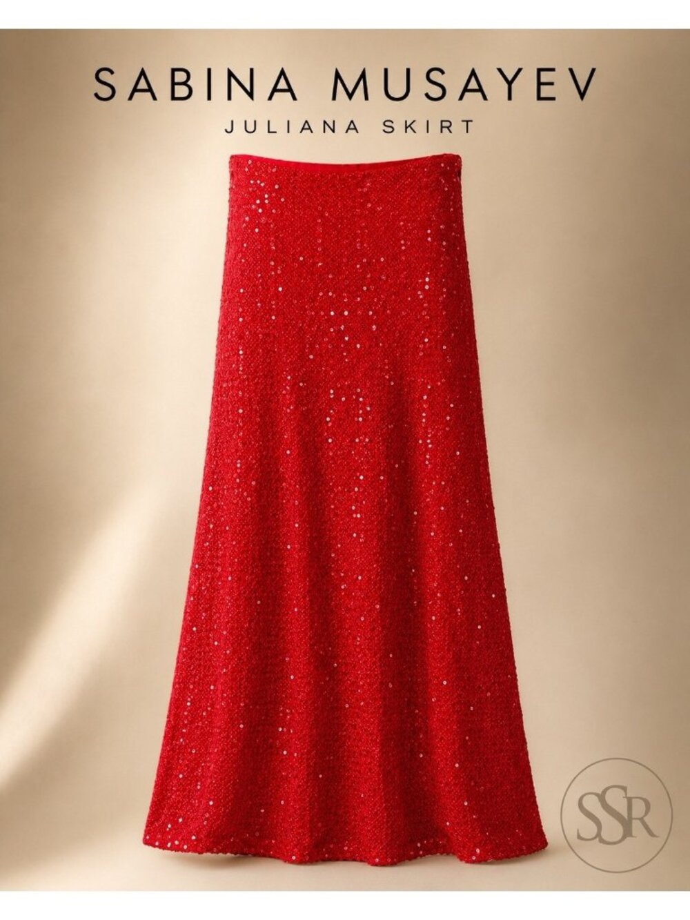 Sabina Musayev Juliana Radiant Red Sequin Maxi Skirt NWT Size M